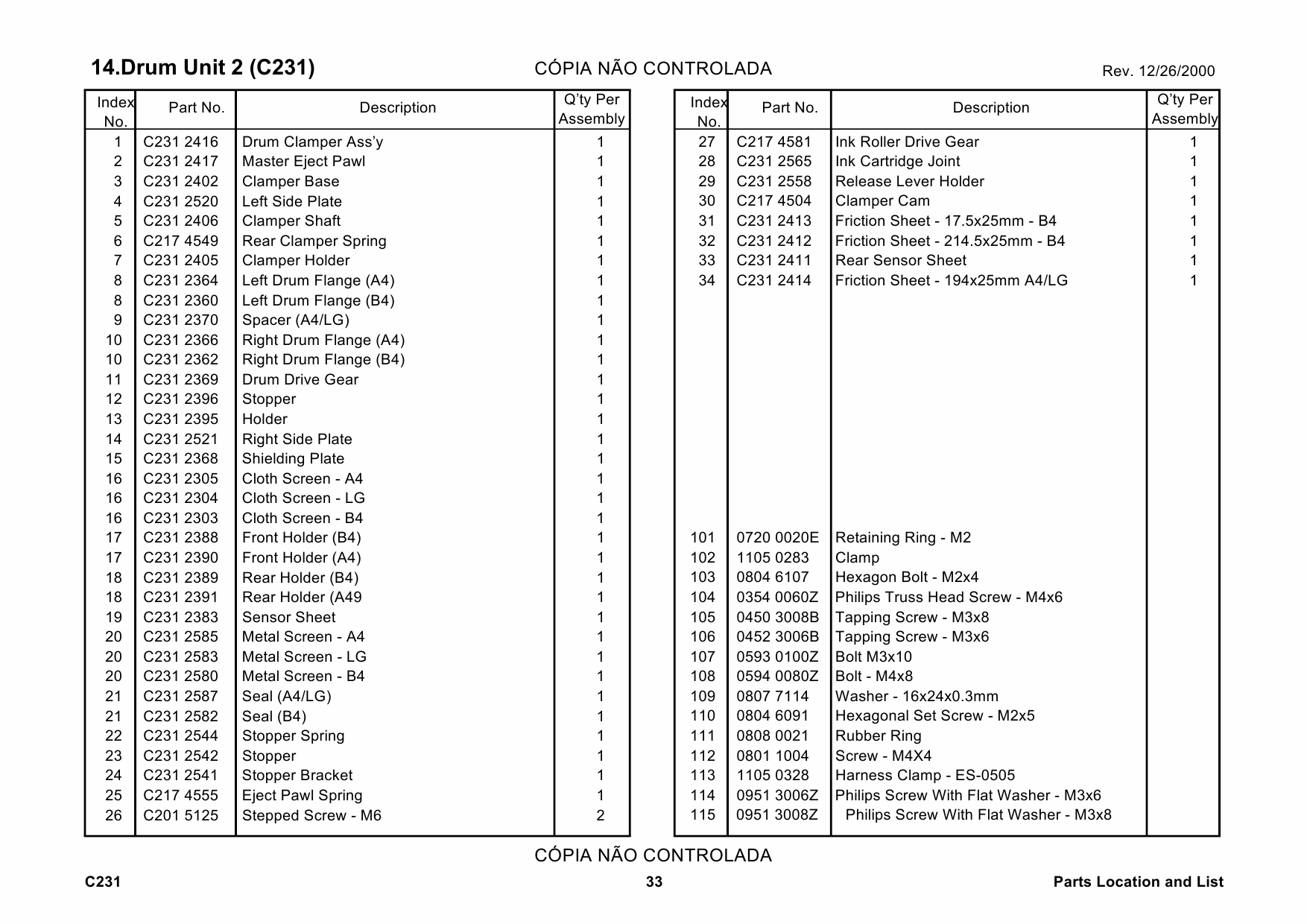 RICOH Aficio DX-3340 JP-1030 1230 3000 1235 C231 C237 C238 C248 C267 Parts Catalog-2